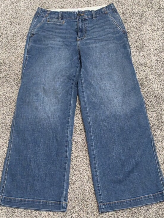Lands' End Denim - Lands End Cropped Wide Leg Utility Denim Jeans Trouser Pocket Medium Wash Size 6